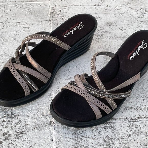 Sketchers Women Sandal Memory Foam Strappy Heel Shoes Size 11 - Picture 5 of 10